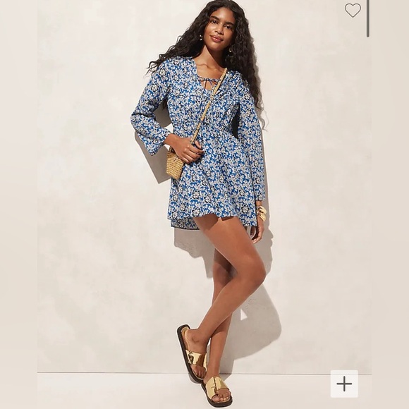 J. Crew NWT Tiered Tie-Front Beach Dress in Cobalt Floral Cotton Voile